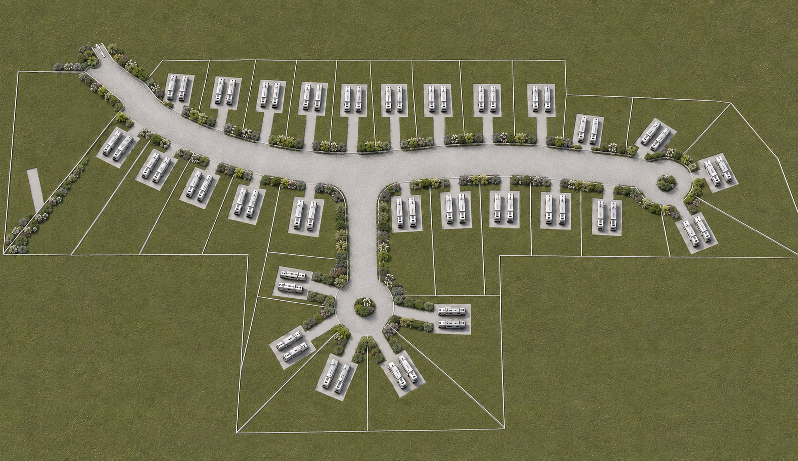 Full aerial site rendering of Alpine Blue RV Park